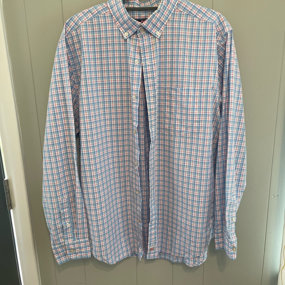 Vineyard Vines Blue and Pink Plaid Shirt